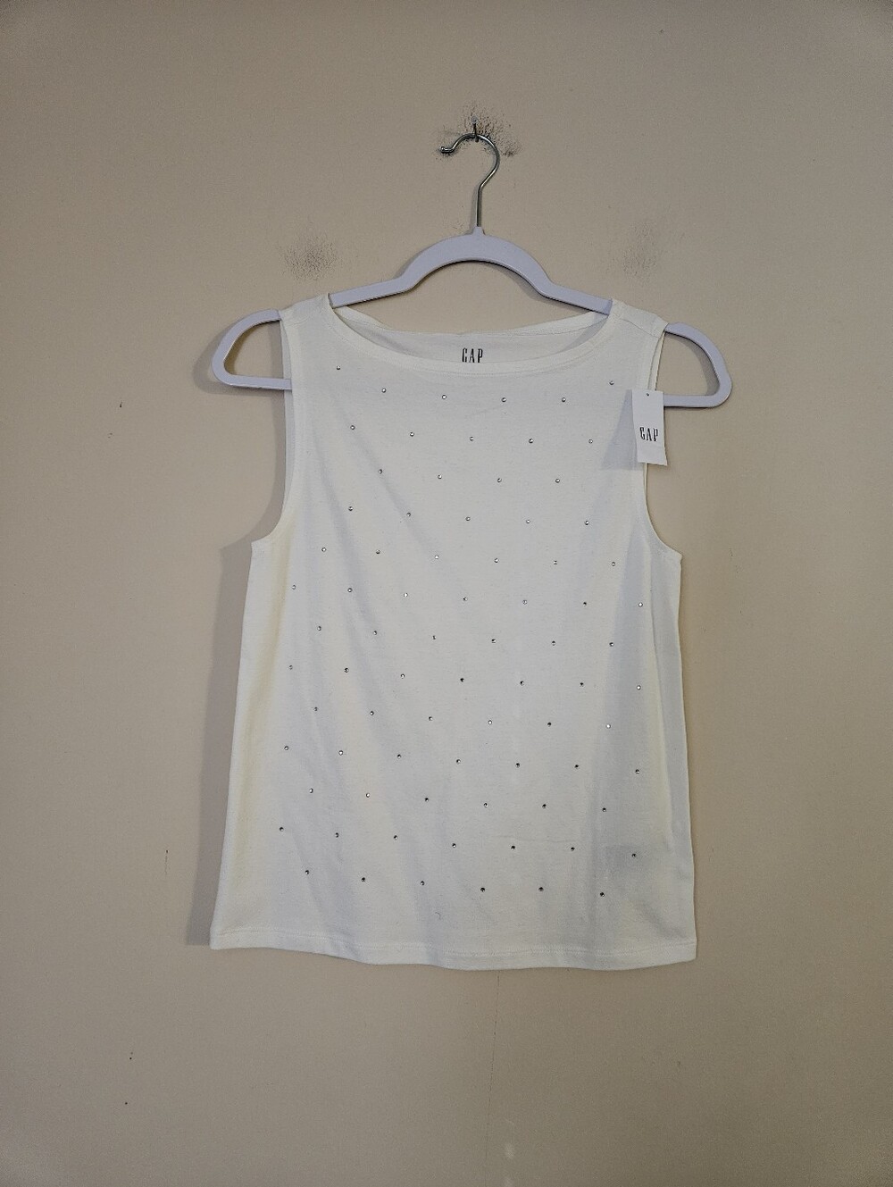 GAP White Sleeveless Tank with Rhinestone Detail, Size Small